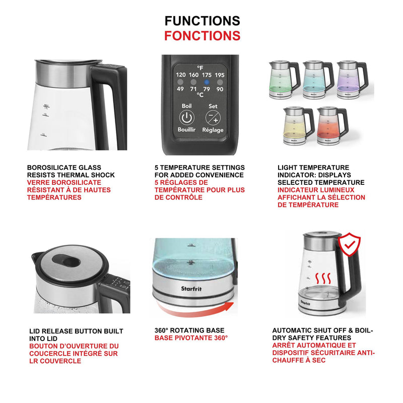 Bouilloire en verre 1,7L à température variable Starfrit