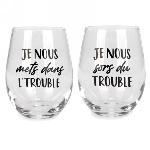 Ensemble de 2 verres à vin sans pied Trouble Attitude import